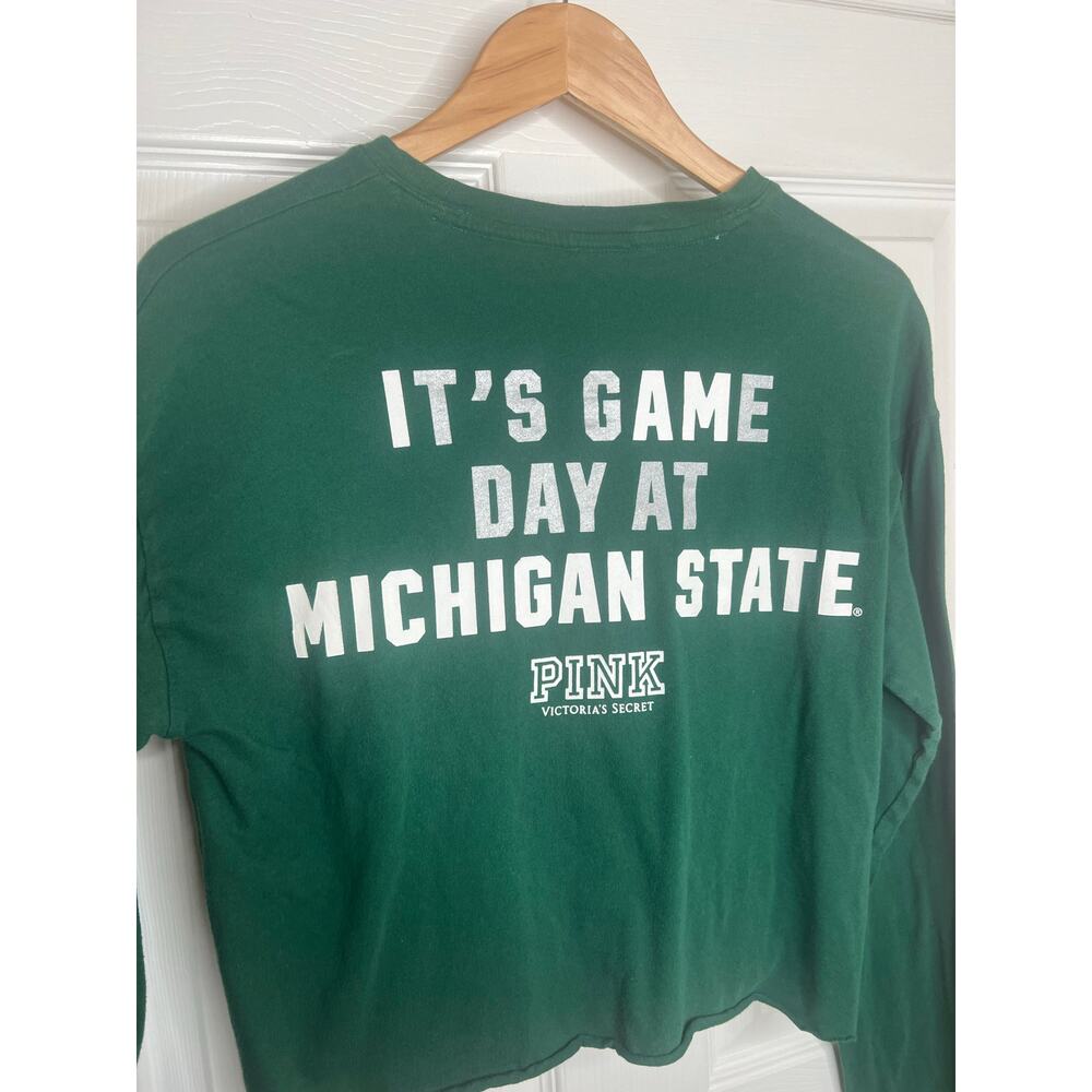 Victoria's Secret PINK Michigan State MSU Spartans Long Sleeve Crop Size Small - Picture 9 of 11